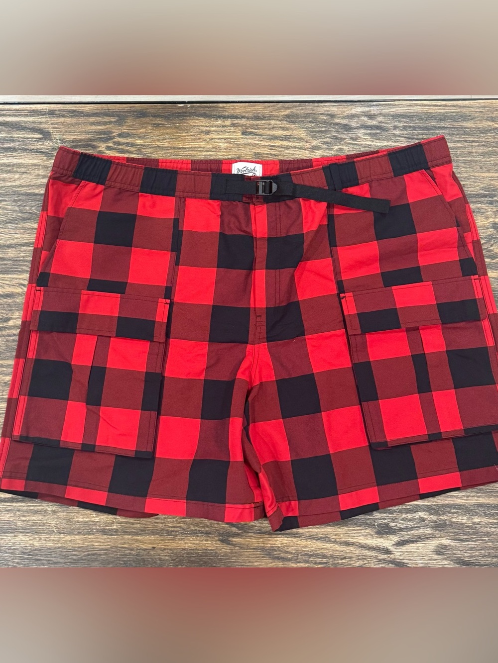 Woolrich Buffalo Plaid Heavy Duty Cargo Shorts Belted 3XL Red Black